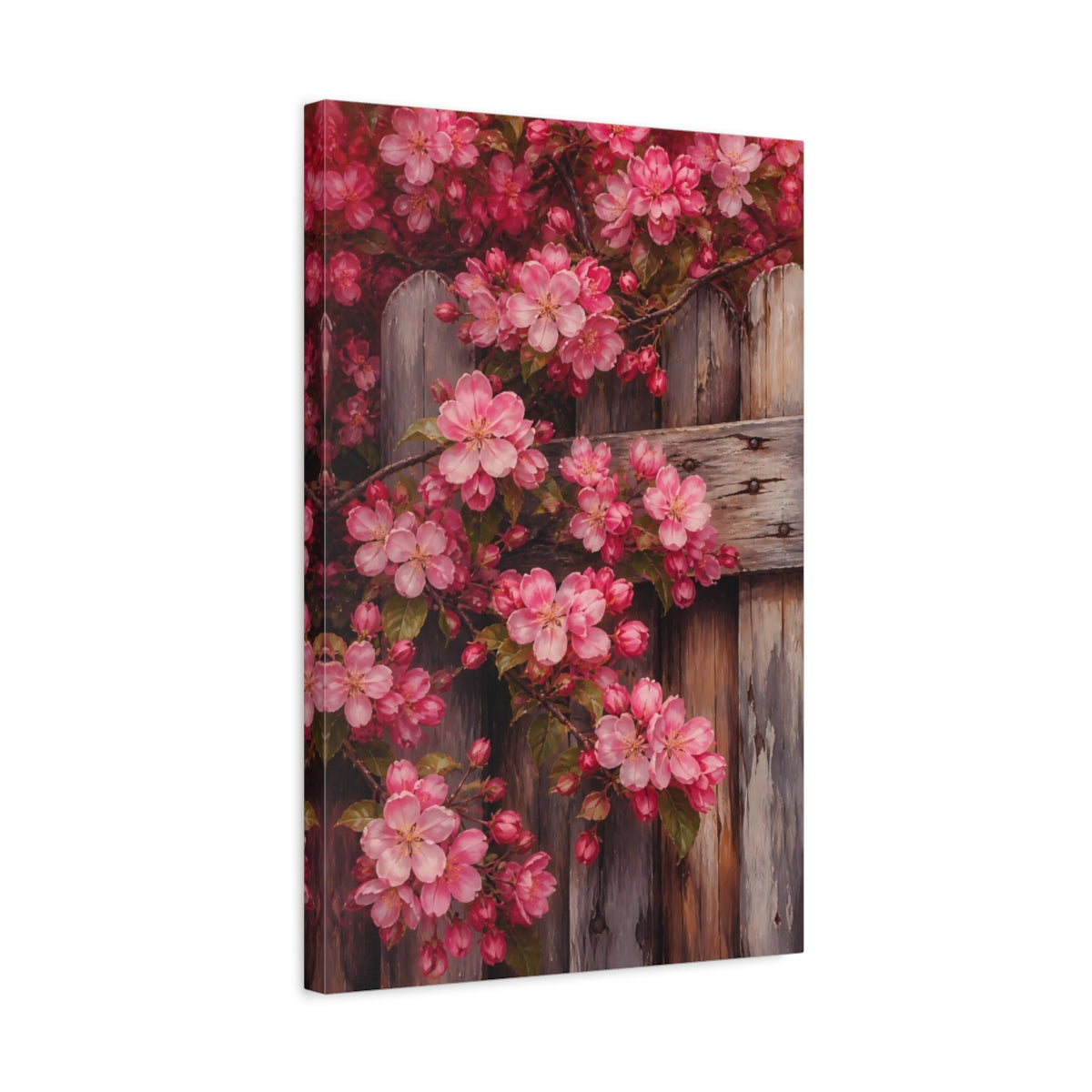 Side Mockup 3. Floral Pink Crabapple Blossoms shown as canvas print