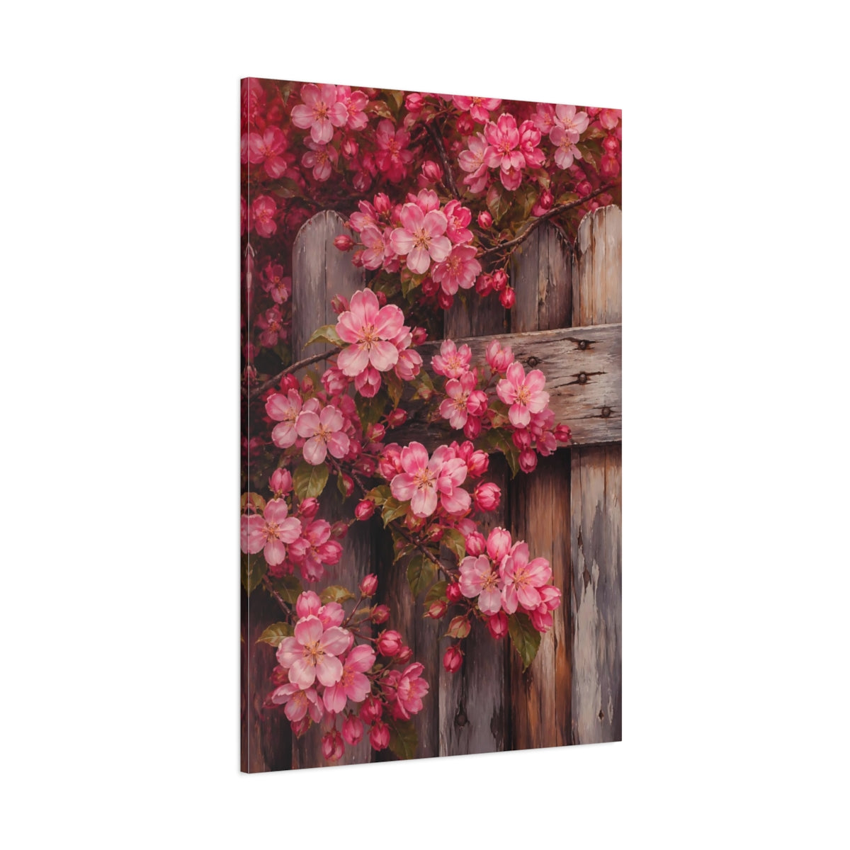 Side Mockup 1. Floral Pink Crabapple Blossoms shown as canvas print