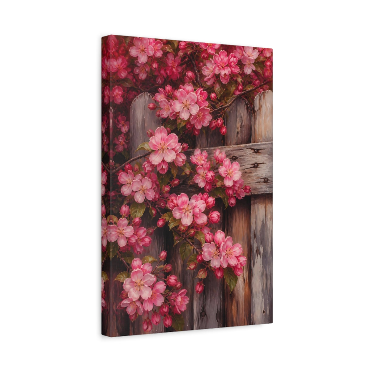 Side Mockup 4. Floral Pink Crabapple Blossoms shown as canvas print