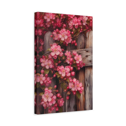 Side Mockup 4. Floral Pink Crabapple Blossoms shown as canvas print