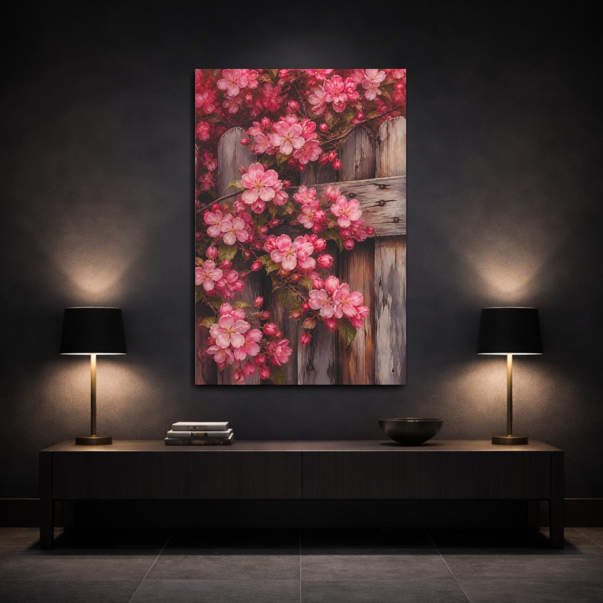 Mockup 3. Floral Pink Crabapple Blossoms shown as canvas print