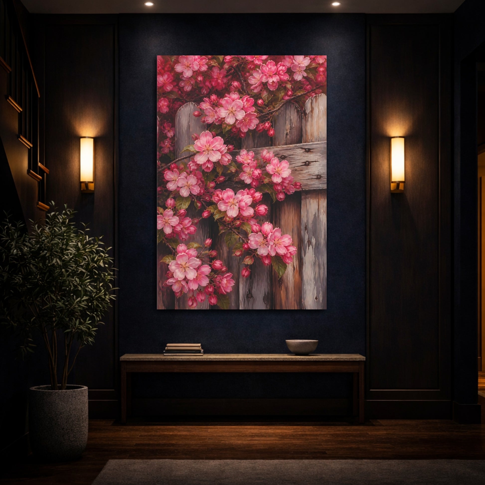 Mockup 4. Floral Pink Crabapple Blossoms shown as canvas print