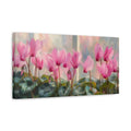 Side Mockup 3. Floral Pink Cyclamen Pink Cyclamen shown as stretched canvas wall art