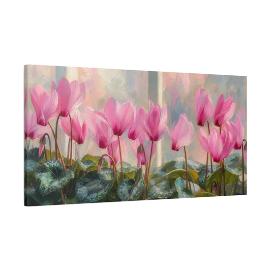 Main Mockup. Floral Pink Cyclamen Pink Cyclamen shown as stretched canvas wall art