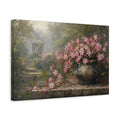 Side Mockup 4. Floral Pink Flowers Pink And Green Floral shown as stretched canvas wall art