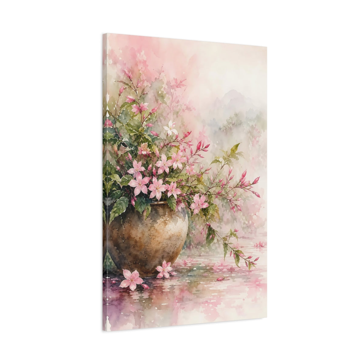 Main Mockup. Floral Pink Flowers Pink Floral Watercolor shown as stretched canvas wall art