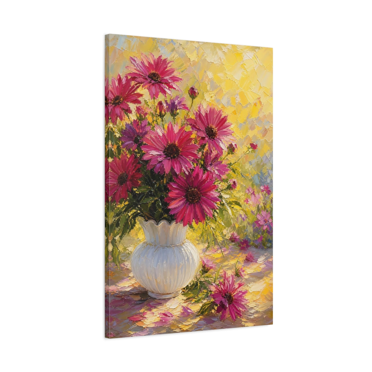 Main Mockup. Floral Pink Flowers Pink Flowers Yellow shown as stretched canvas wall art