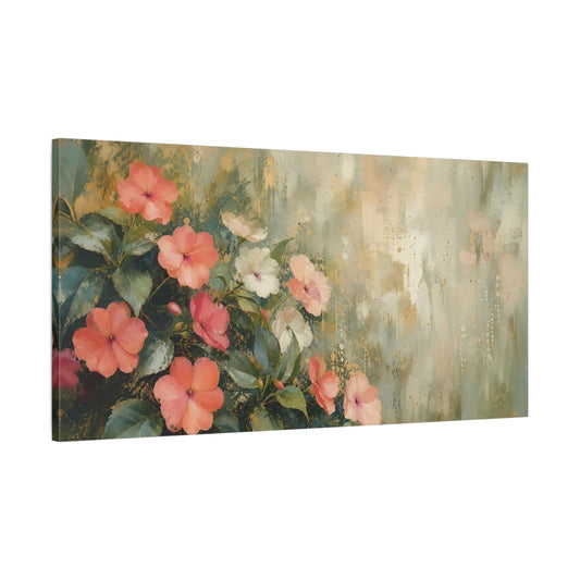 Main Mockup. Floral Pink Flowers Pink Gold Floral shown as stretched canvas wall art