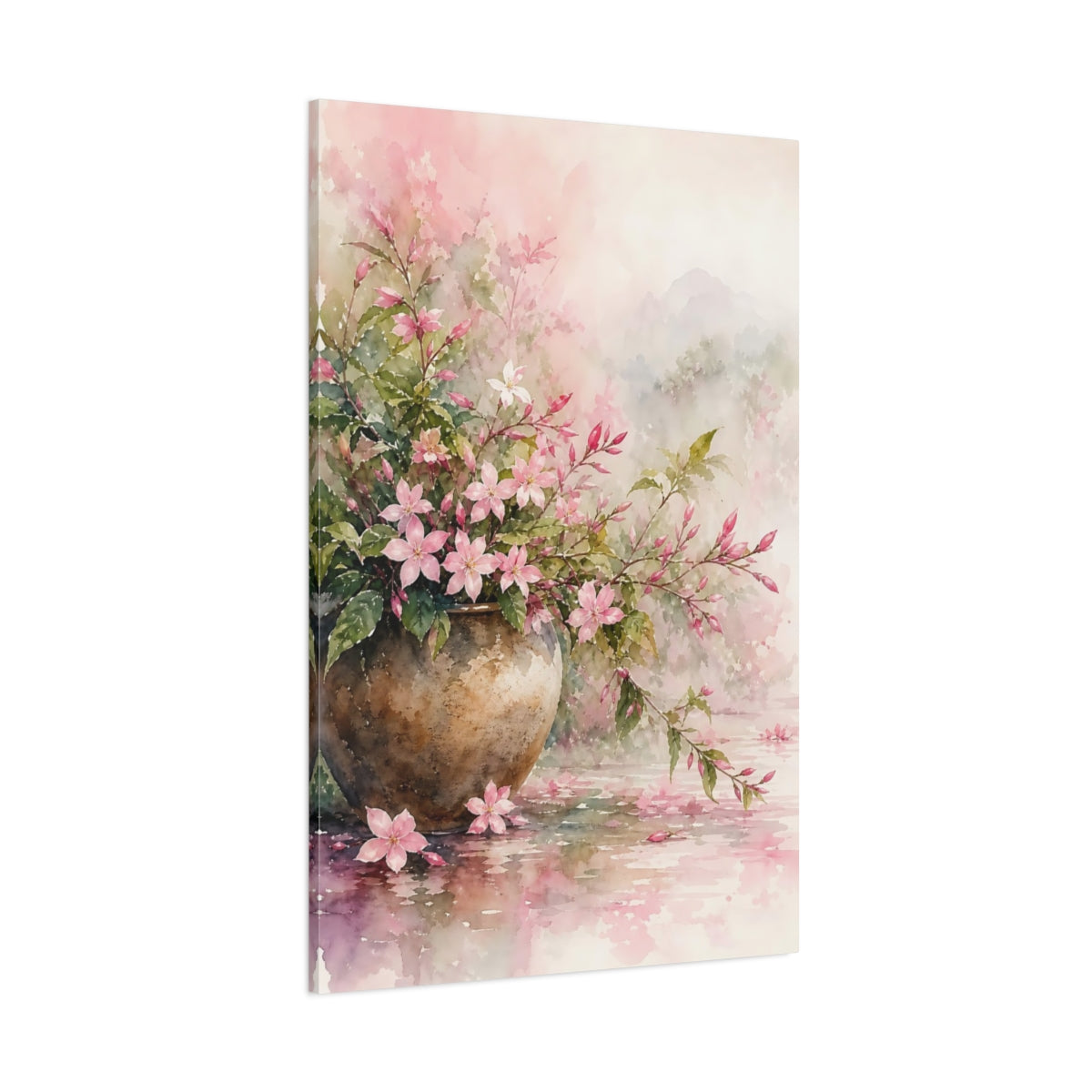 Side Mockup 1. Floral Pink Flowers Pink Floral Watercolor shown as stretched canvas wall art