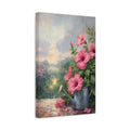 Side Mockup 4. Floral Pink Hibiscus Pink And Green shown as stretched canvas wall art