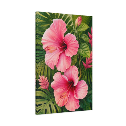 Main Mockup. Floral Pink Hibiscus shown as canvas print