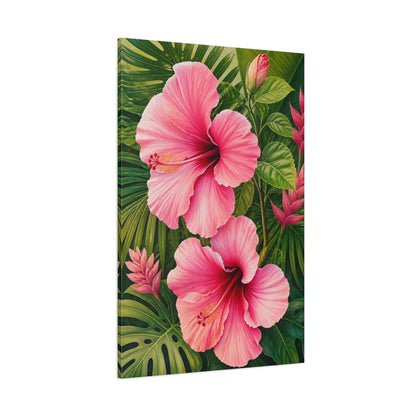 Side Mockup 1. Floral Pink Hibiscus shown as canvas print