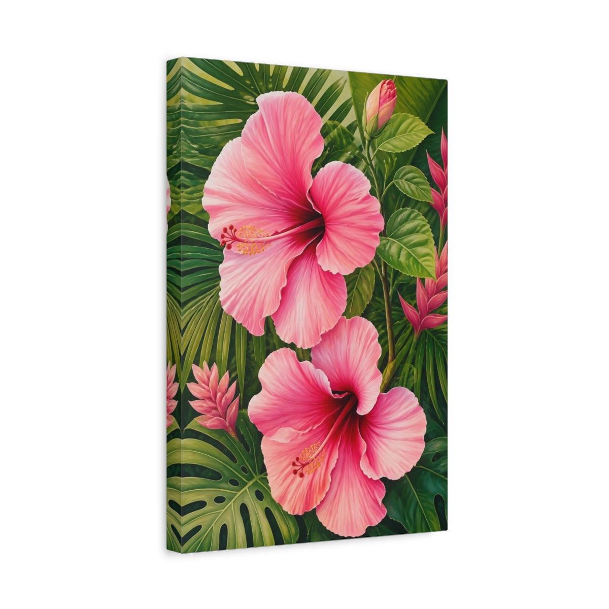 Side Mockup 4. Floral Pink Hibiscus shown as canvas print