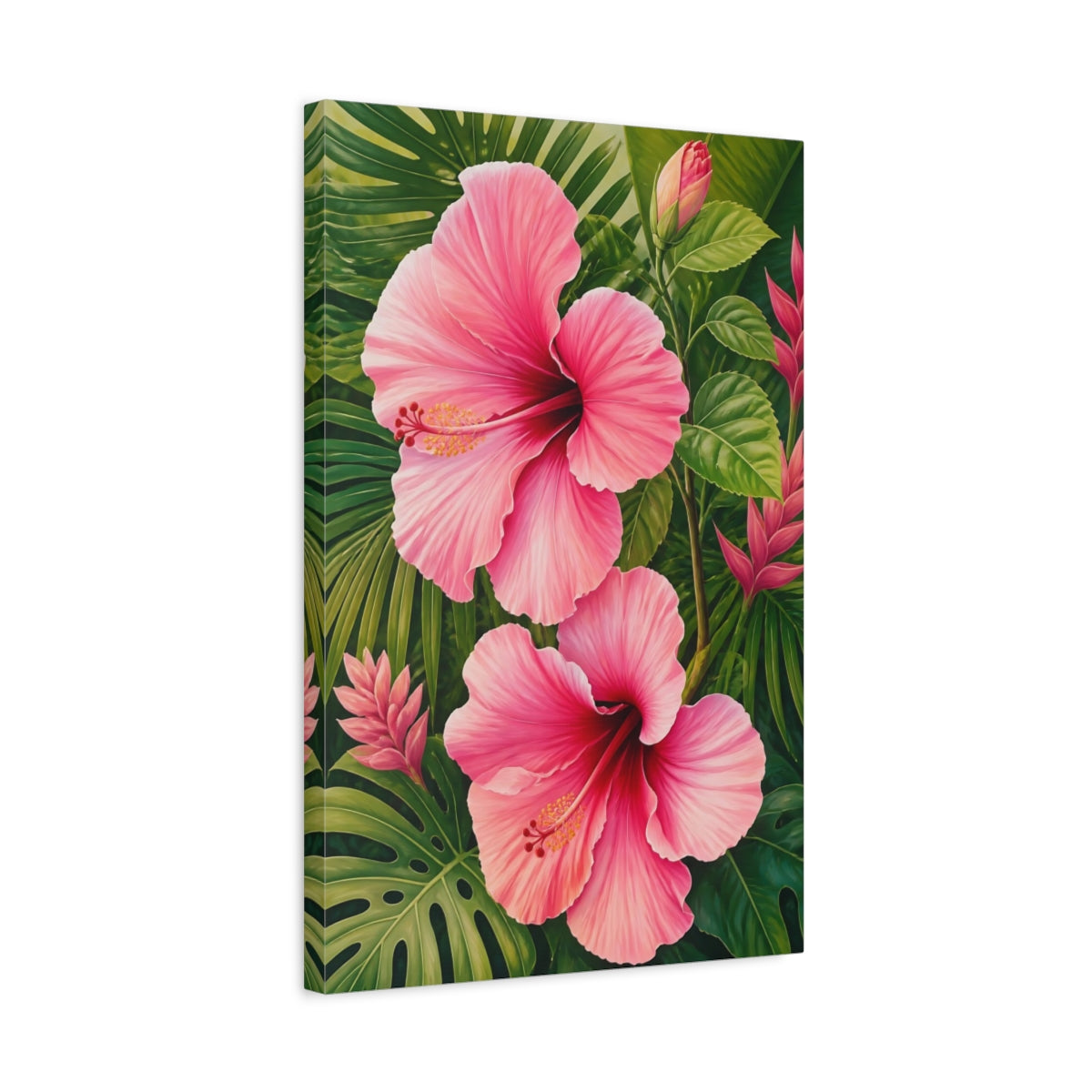 Side Mockup 3. Floral Pink Hibiscus shown as canvas print
