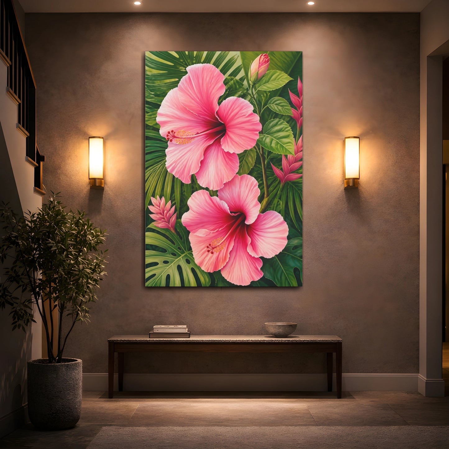 Mockup 2. Floral Pink Hibiscus shown as canvas print