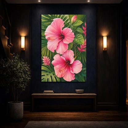 Mockup 4. Floral Pink Hibiscus shown as canvas print