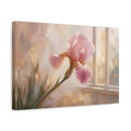 Side Mockup 4. Floral Pink Iris Pink And Gold Floral shown as stretched canvas wall art