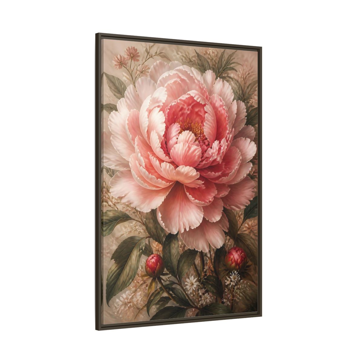 Floral Pink Peony Art Framed Canvas Wall Art - Living Room Above Sofa shown as canvas wall art