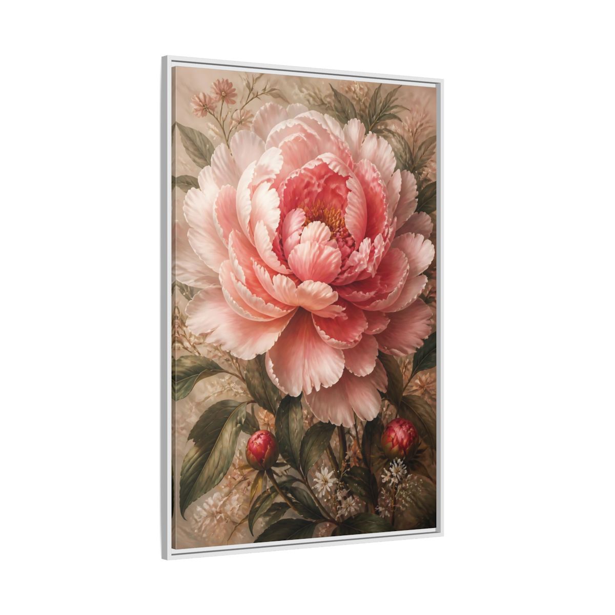 Floral Pink Peony Art Framed Canvas Wall Art - Living Room Above Sofa shown as canvas wall art