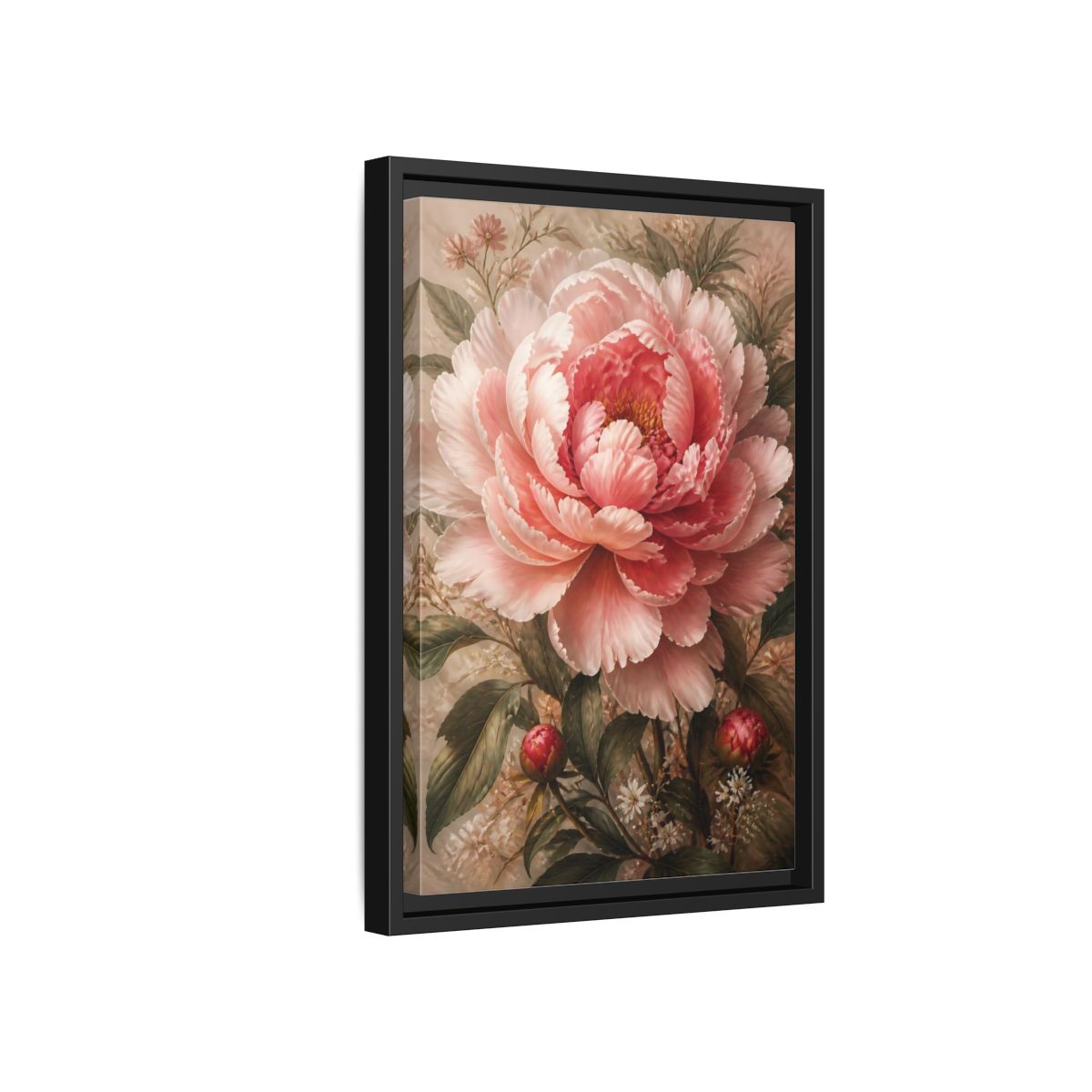 Floral Pink Peony Art Framed Canvas Wall Art - Living Room Above Sofa shown as canvas wall art