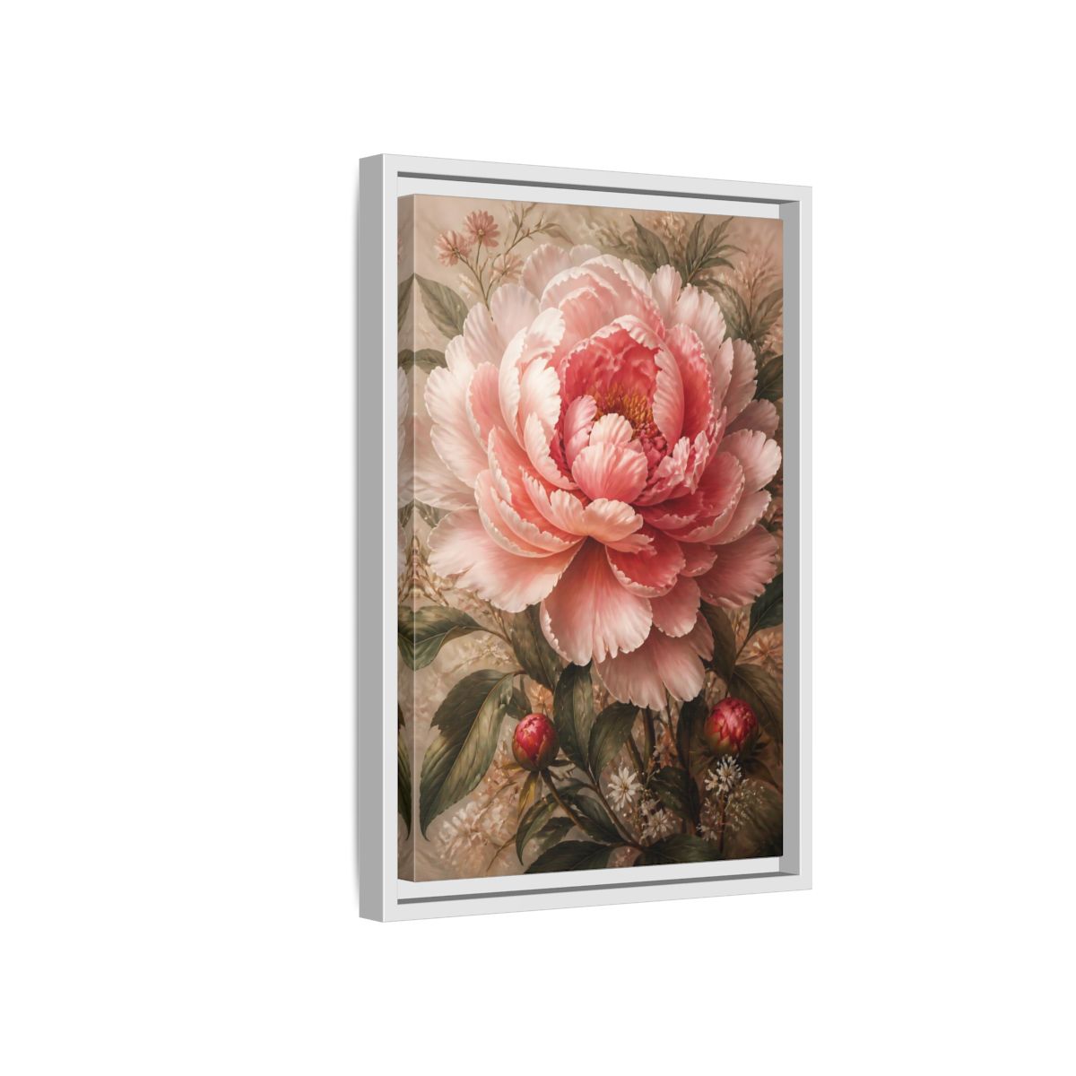 Floral Pink Peony Art Framed Canvas Wall Art - Living Room Above Sofa shown as canvas wall art