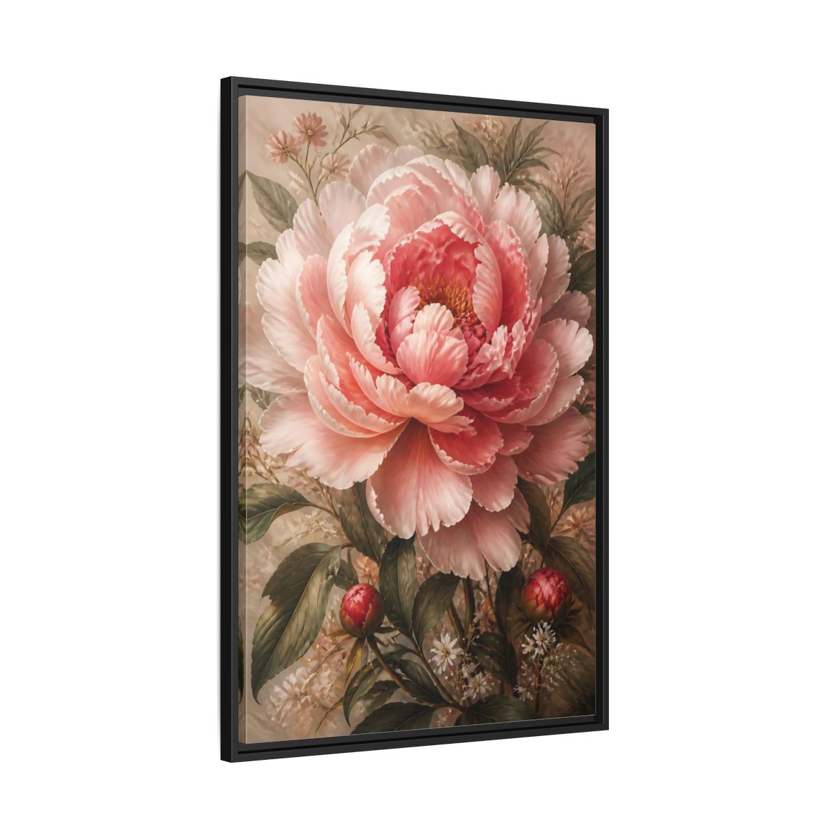 Floral Pink Peony Art Framed Canvas Wall Art - Living Room Above Sofa shown as canvas wall art