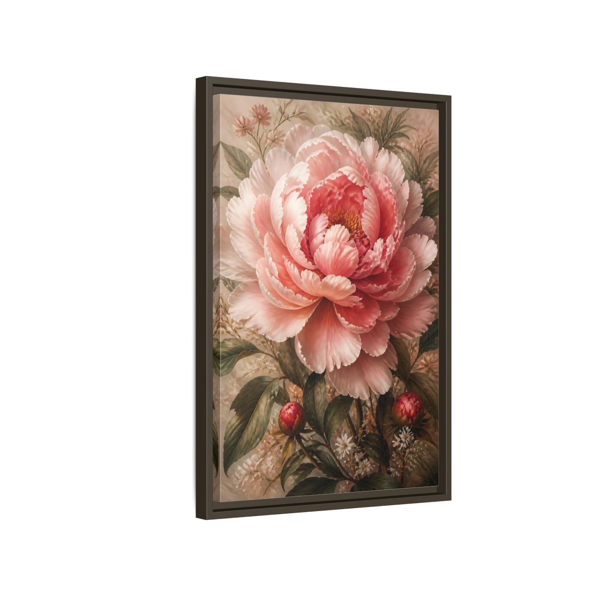 Floral Pink Peony Art Framed Canvas Wall Art - Living Room Above Sofa shown as canvas wall art