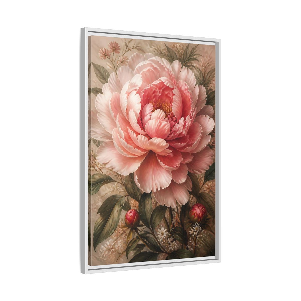 Floral Pink Peony Art Framed Canvas Wall Art - Living Room Above Sofa shown as canvas wall art