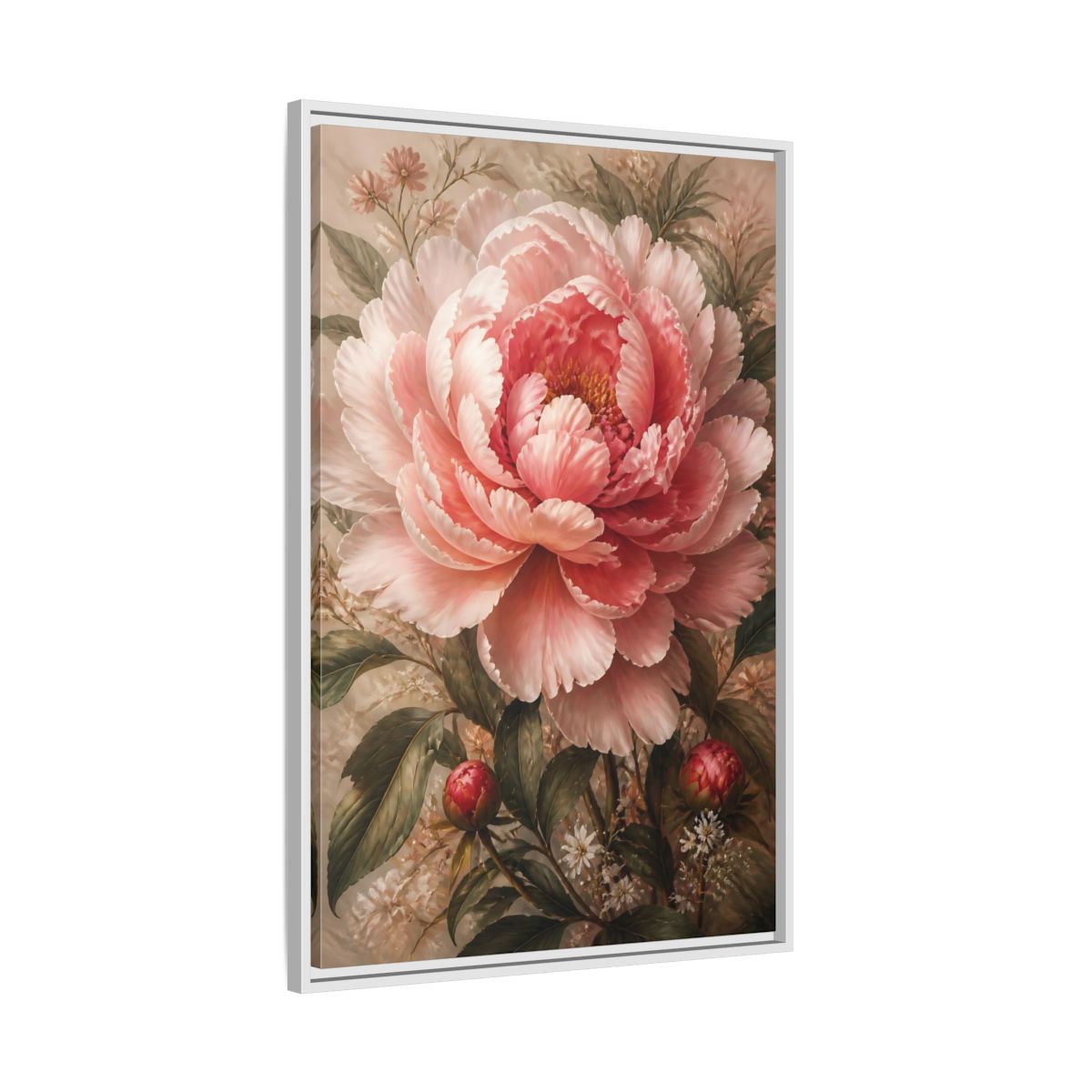 Floral Pink Peony Art Framed Canvas Wall Art - Living Room Above Sofa shown as canvas wall art