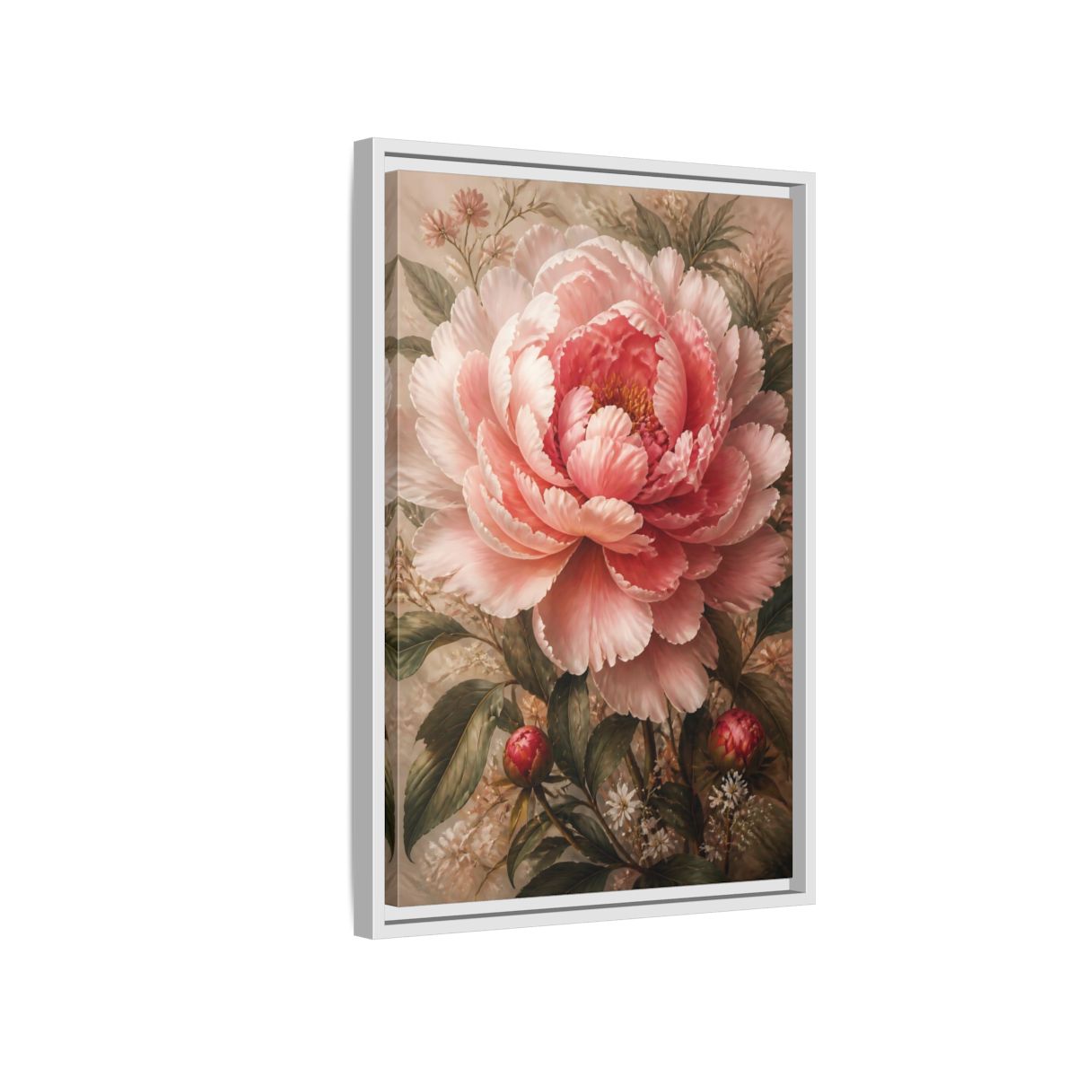 Floral Pink Peony Art Framed Canvas Wall Art - Living Room Above Sofa shown as canvas wall art