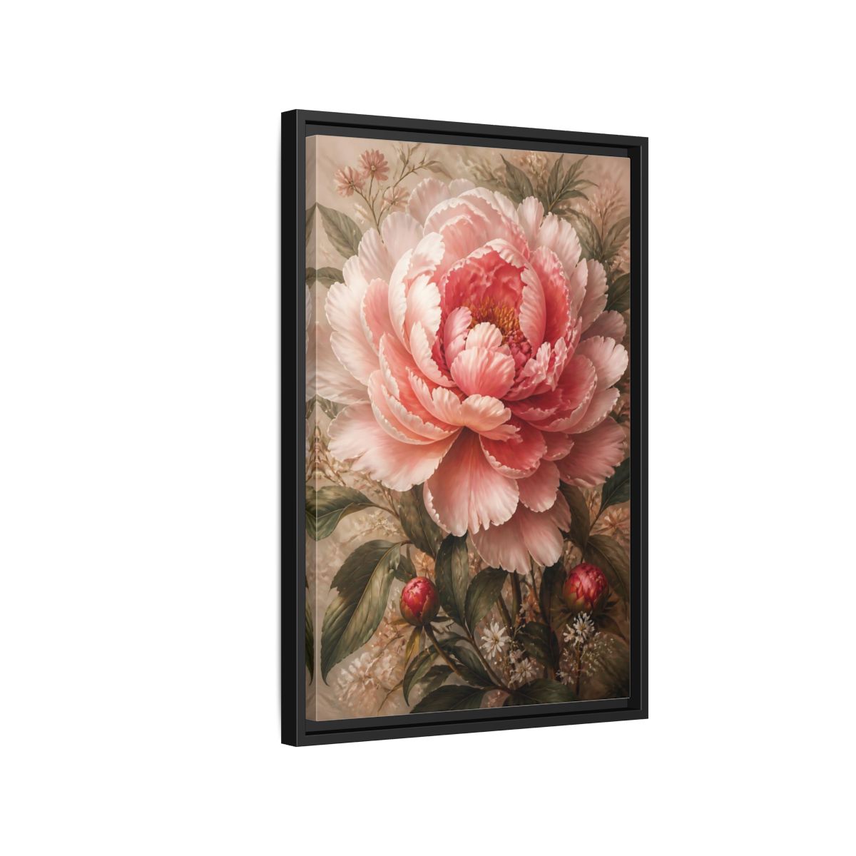 Floral Pink Peony Art Framed Canvas Wall Art - Living Room Above Sofa shown as canvas wall art