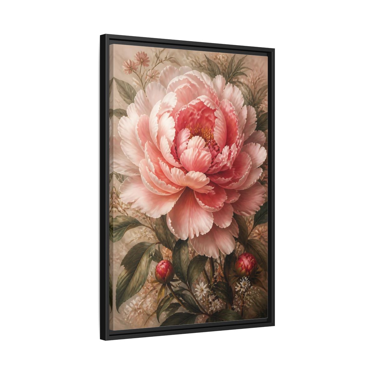 Floral Pink Peony Art Framed Canvas Wall Art - Living Room Above Sofa shown as canvas wall art