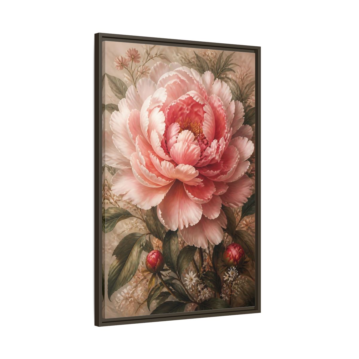 Floral Pink Peony Art Framed Canvas Wall Art - Living Room Above Sofa shown as canvas wall art