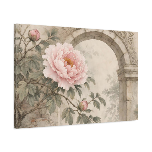 Main Mockup. Floral Pink Peony Pink Peony Vintage shown as stretched canvas wall art