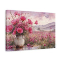 Side Mockup 4. Floral Pink Poppies Pink Floral shown as stretched canvas wall art