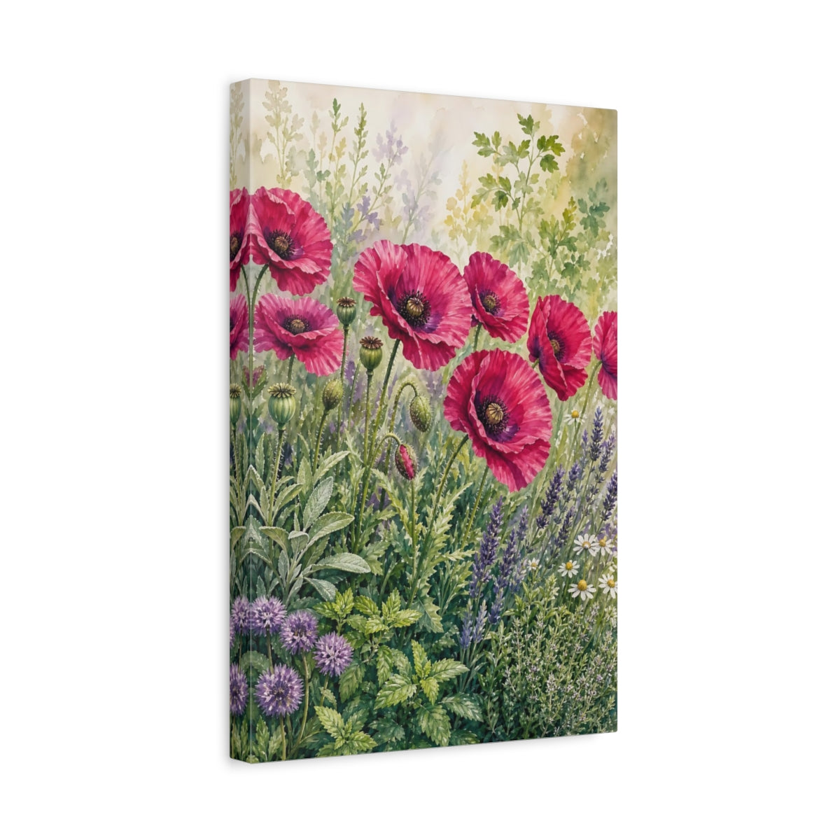 Side Mockup 4. Floral Pink Poppies Pink Poppies Garden shown as stretched canvas wall art