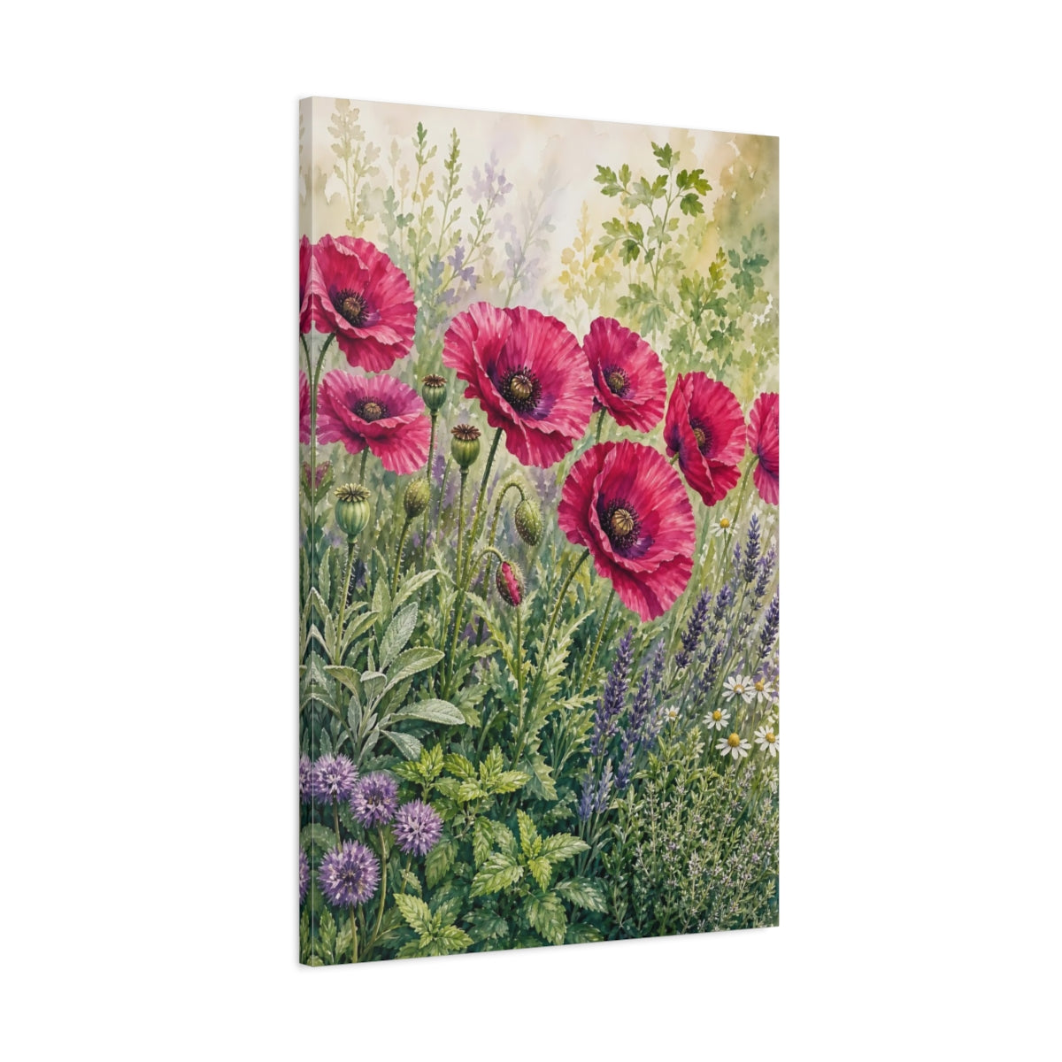 Main Mockup. Floral Pink Poppies Pink Poppies Garden shown as stretched canvas wall art