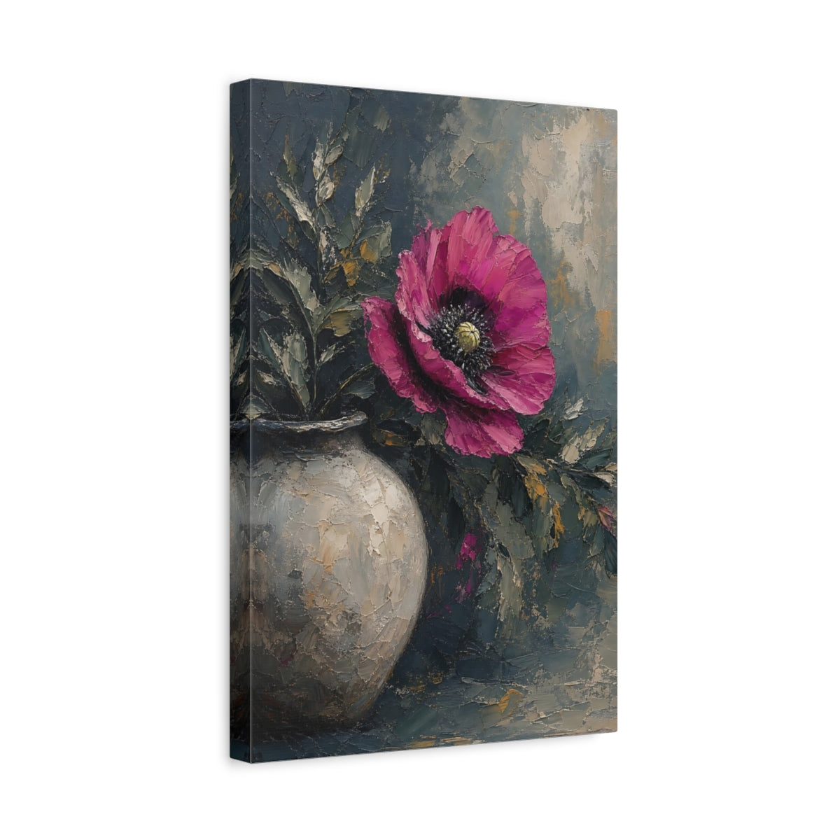 Side Mockup 4. Floral Pink Poppy Pink Poppy Floral shown as stretched canvas wall art