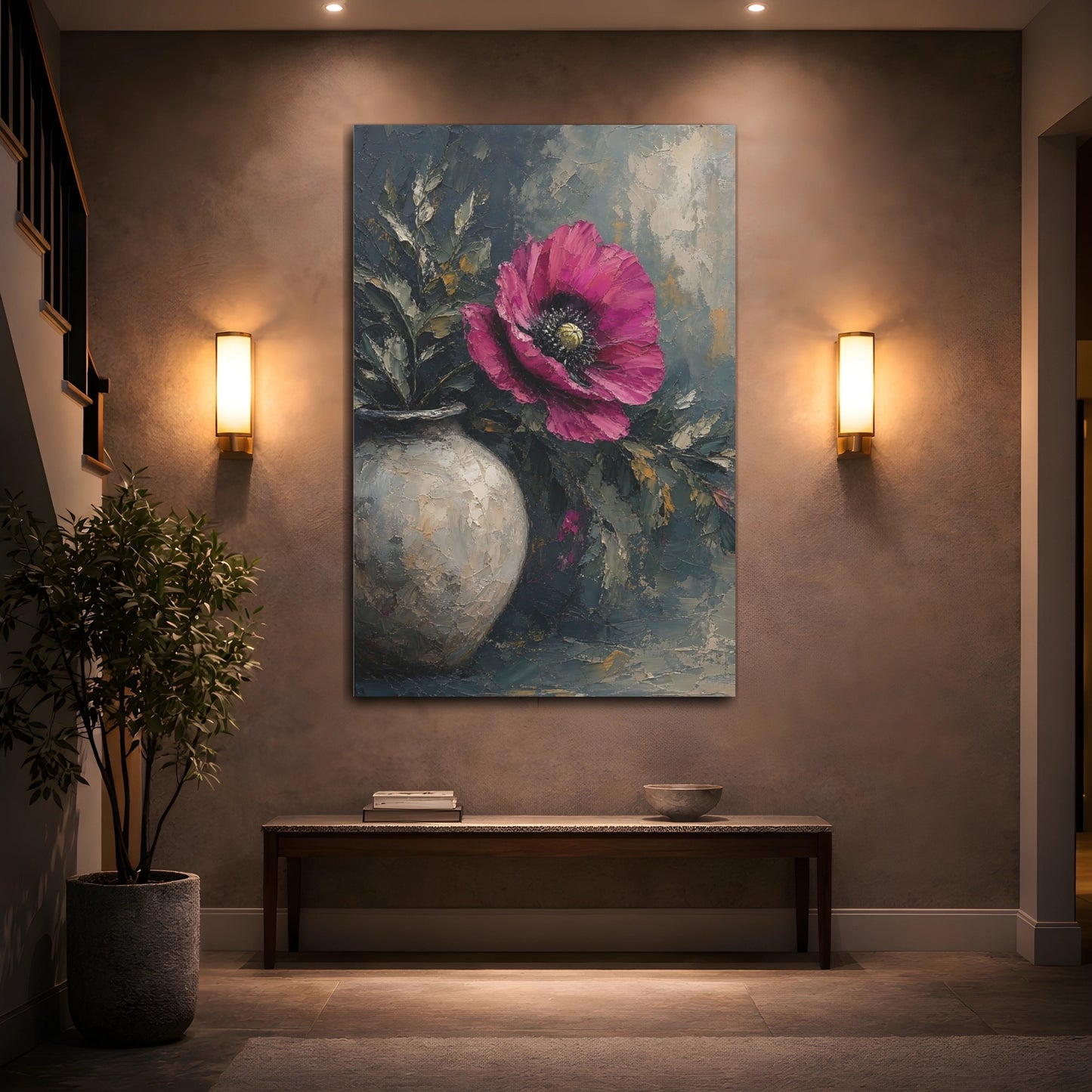 Mockup 2. Floral Pink Poppy Pink Poppy Floral shown as stretched canvas wall art