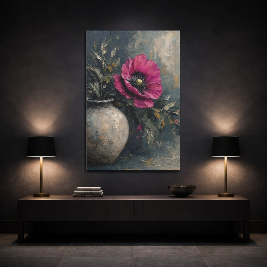 Mockup 3. Floral Pink Poppy Pink Poppy Floral shown as stretched canvas wall art