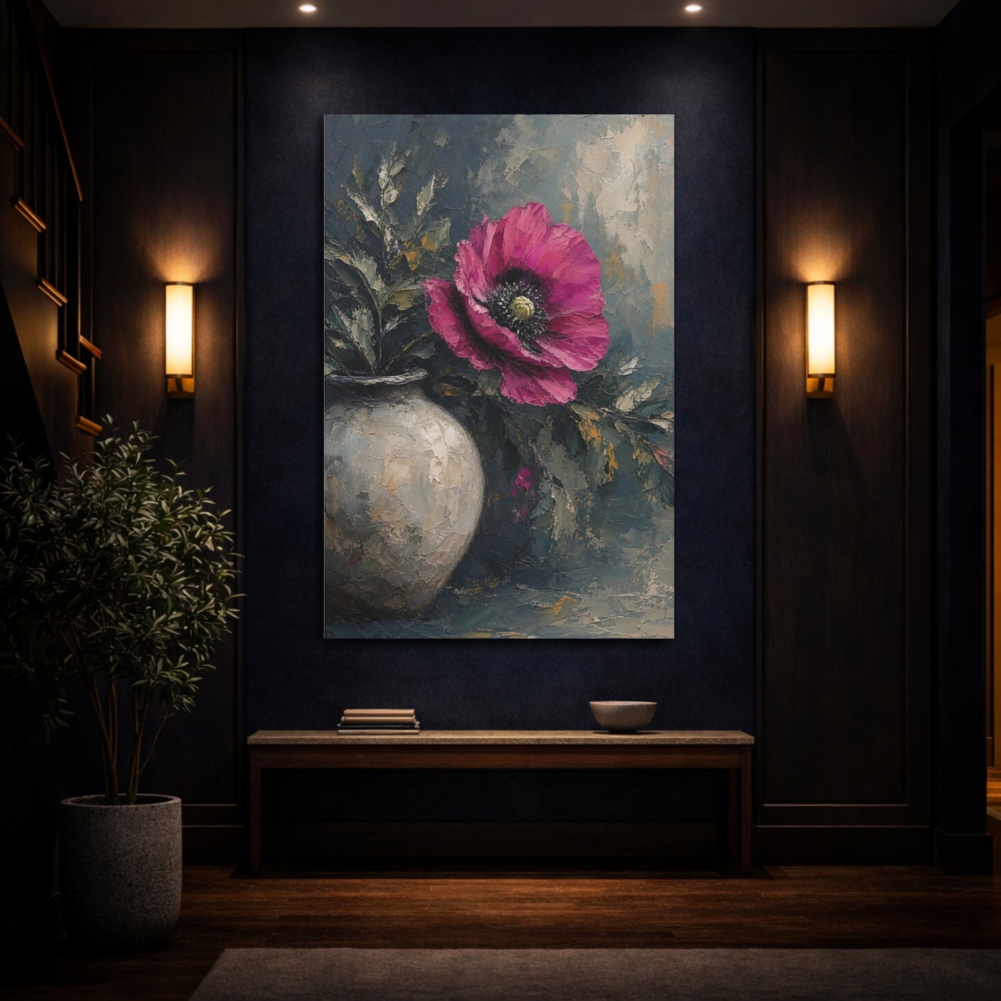 Mockup 4. Floral Pink Poppy Pink Poppy Floral shown as stretched canvas wall art