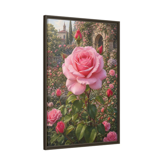 Main Mockup. Floral Pink Rose Pink Roses shown as stretched canvas wall art