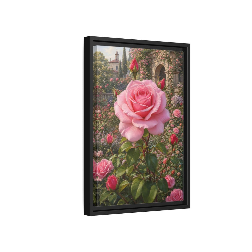 Side Mockup 6. Floral Pink Rose Pink Roses shown as stretched canvas wall art