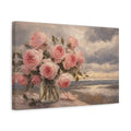 Side Mockup 4. Floral Pink Roses Pink Roses shown as stretched canvas wall art