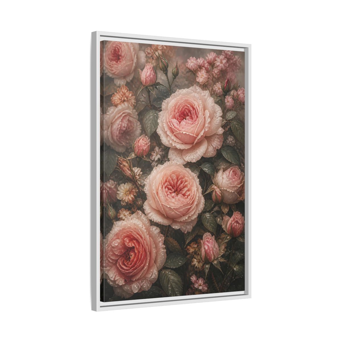 Side Mockup 10. Floral Pink Roses Pink Roses shown as stretched canvas wall art