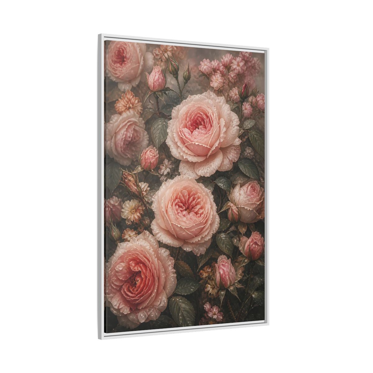 Side Mockup 7. Floral Pink Roses Pink Roses shown as stretched canvas wall art