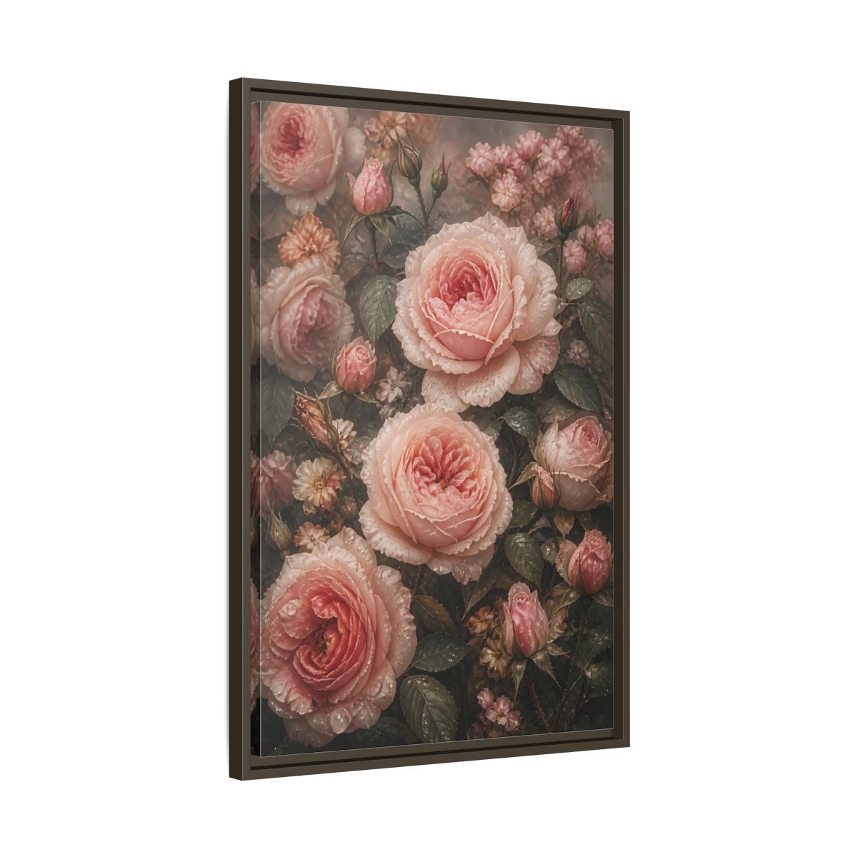 Side Mockup 11. Floral Pink Roses Pink Roses shown as stretched canvas wall art