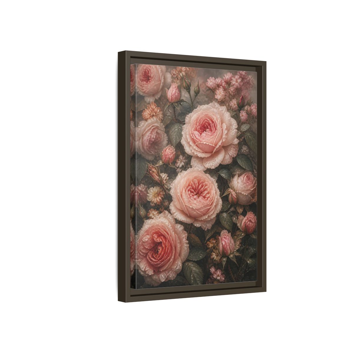 Side Mockup 5. Floral Pink Roses Pink Roses shown as stretched canvas wall art