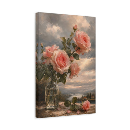 Side Mockup 4. Floral Pink Roses Pink Roses Landscape shown as stretched canvas wall art