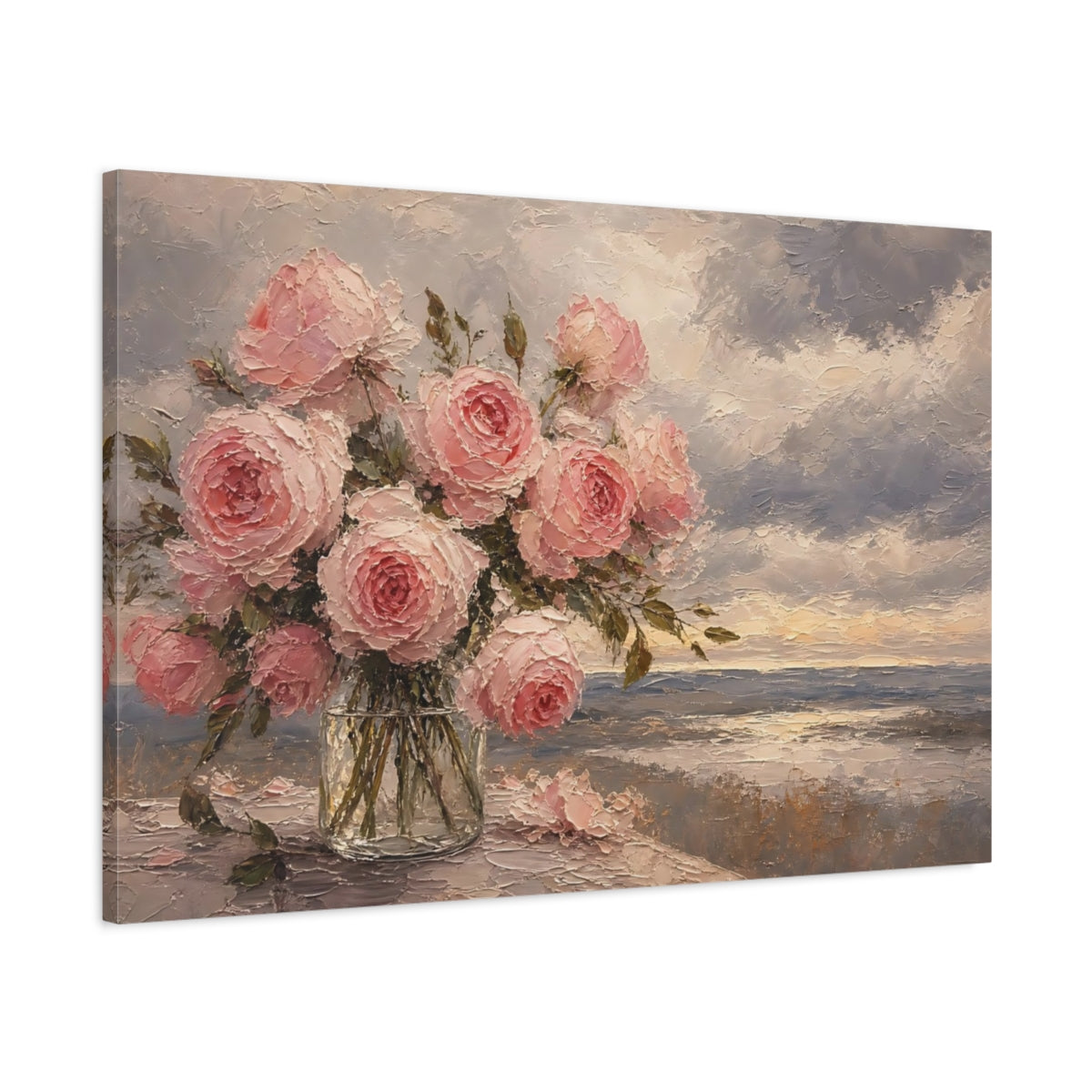 Main Mockup. Floral Pink Roses Pink Roses shown as stretched canvas wall art
